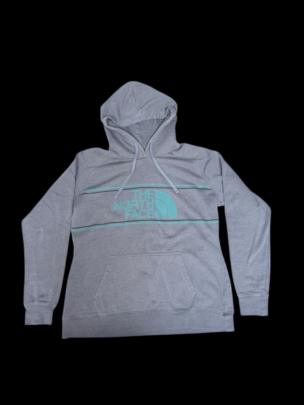 The North Face Light Gray Hoodie with Teal Logo